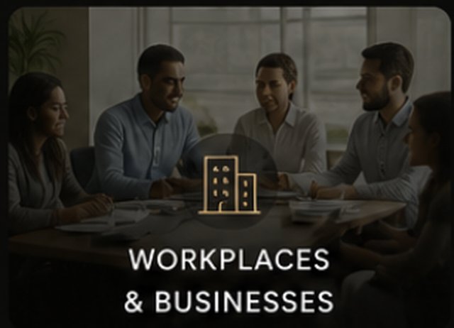 A workplace team meeting together